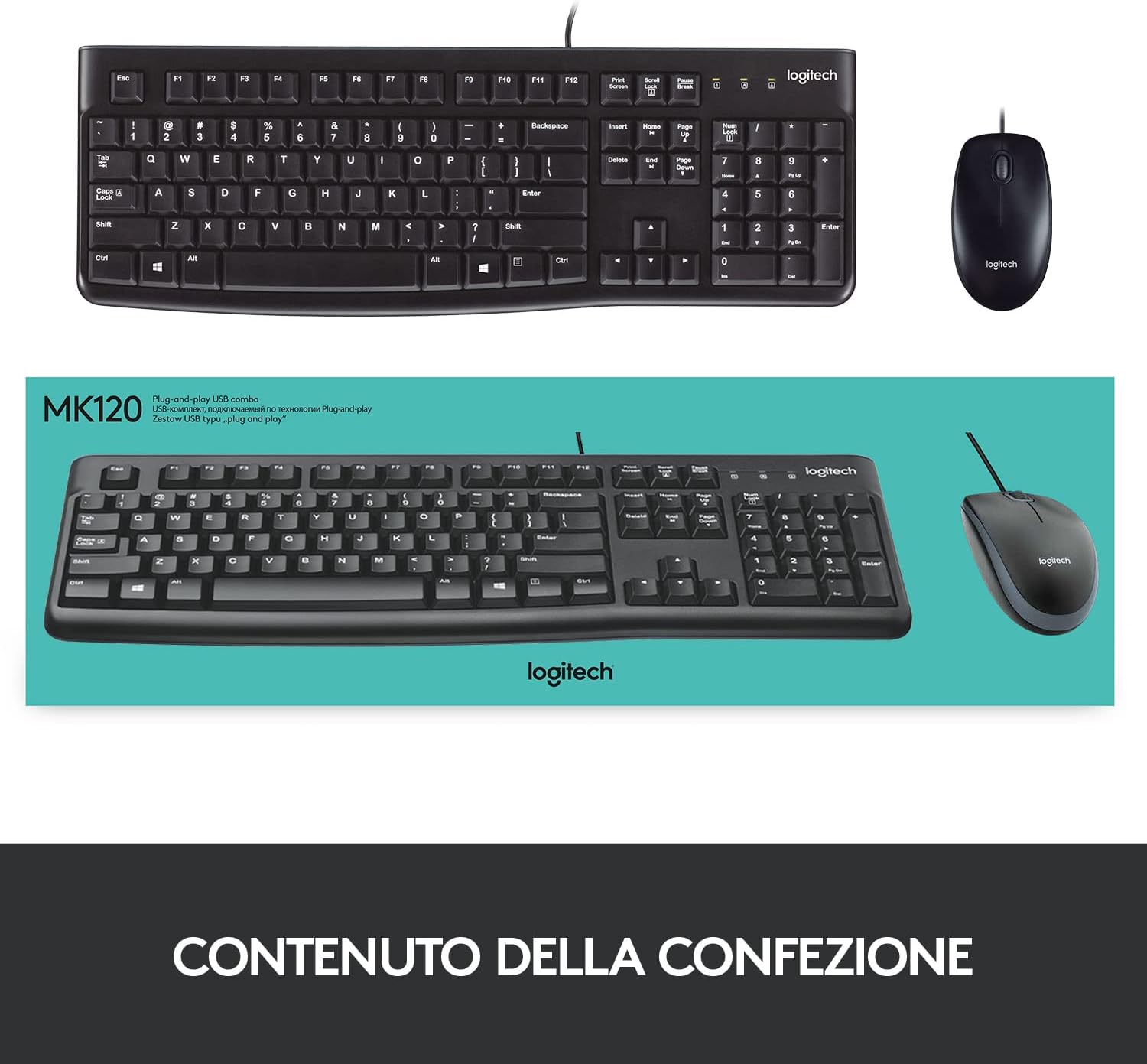 Logitech 920002543 Tastiera + Mouse Wired Layout Italiano Mk120