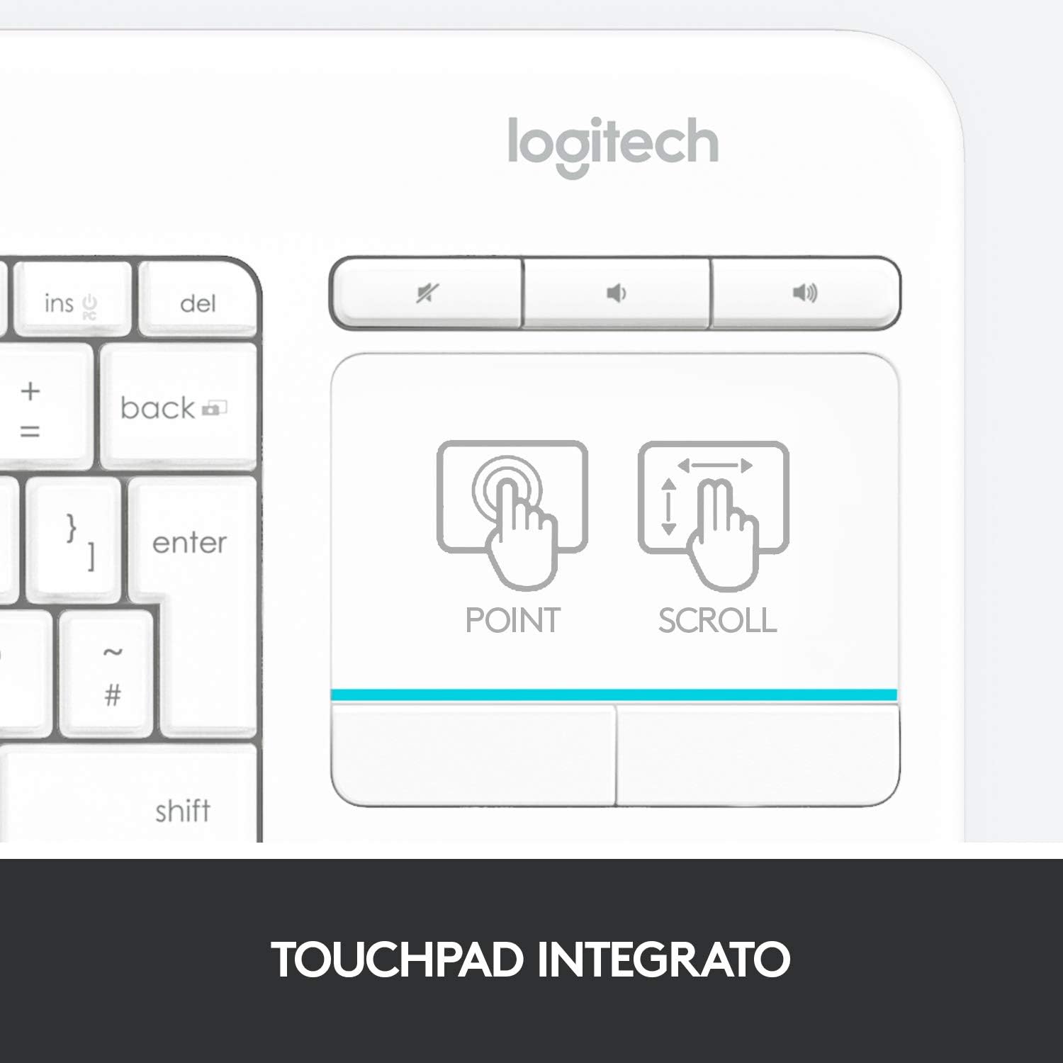 Logitech 920007136 Tastiera Wlss Touch K400 Plus Bianco