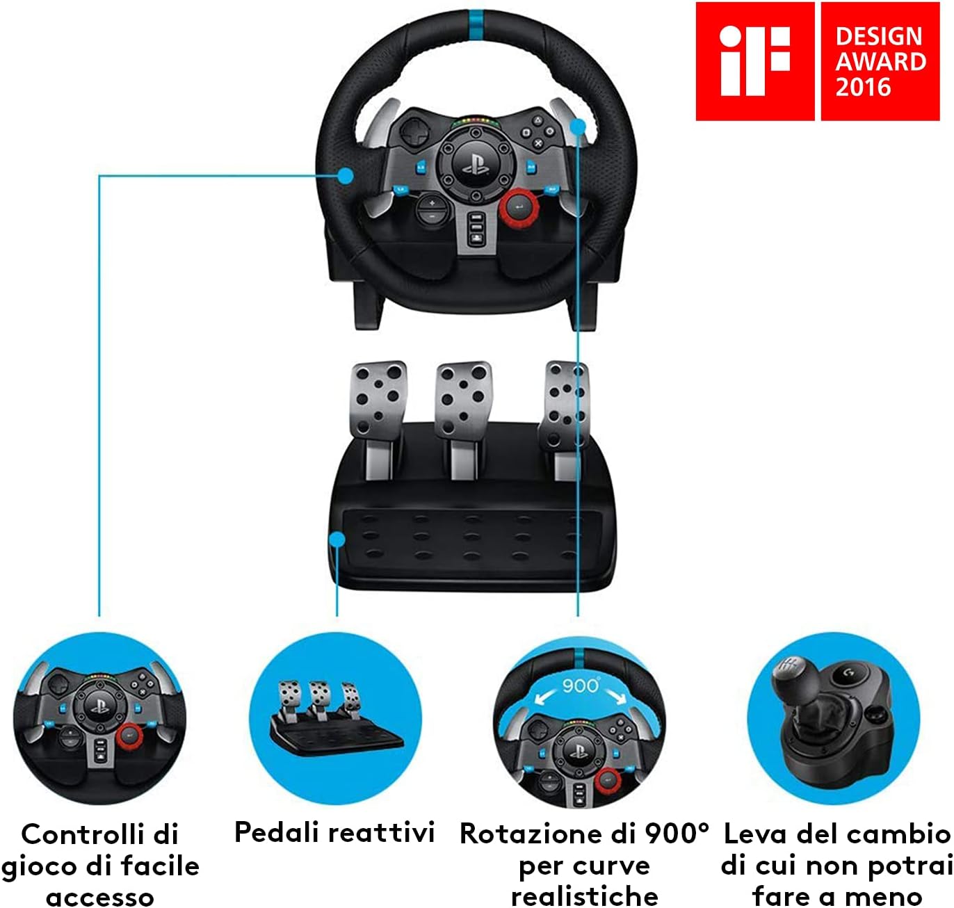 Logitech 941000112 Volante Game C/pedali X Ps5 Ps4 Pc Pelle G29 Nero