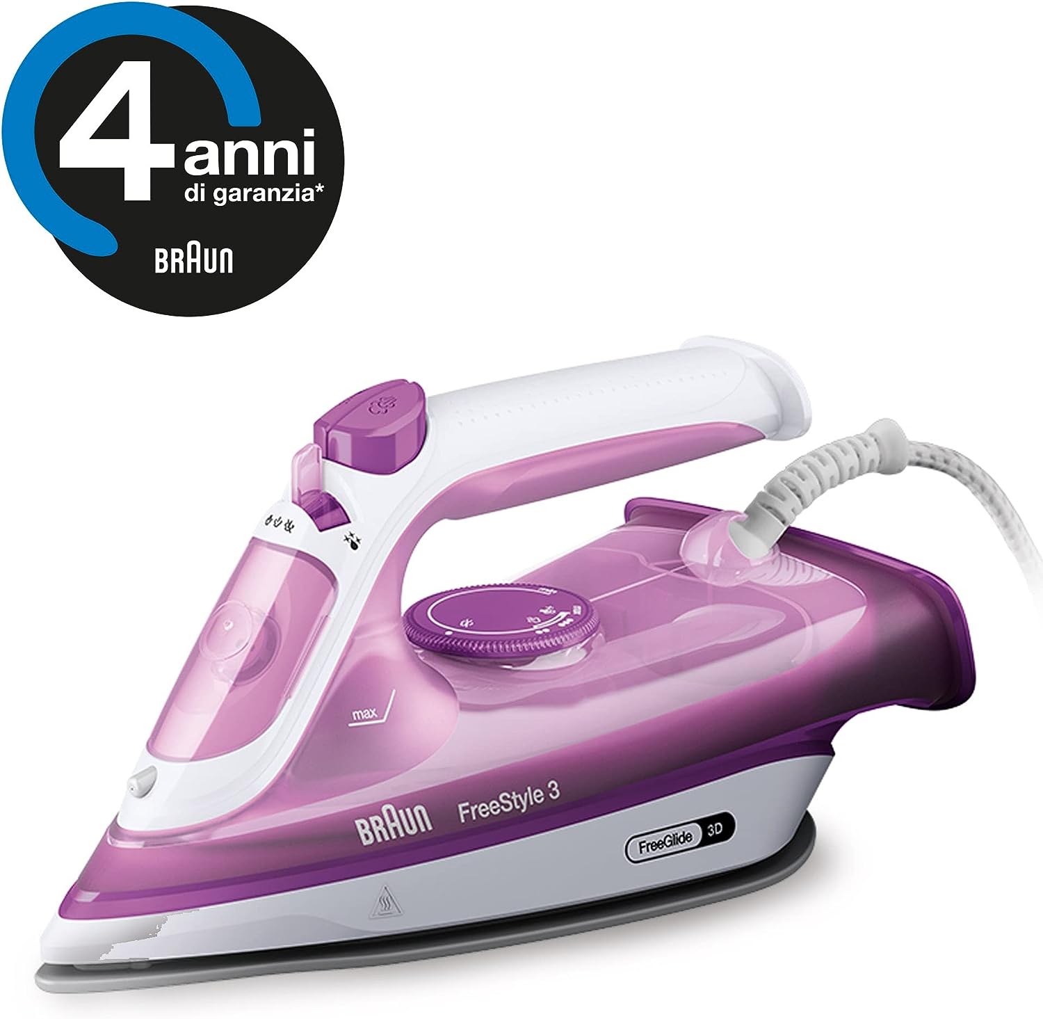 Braun SI3030PU Ferro Vapore 2300w Piast.freeglide 3d Bianco/rosa