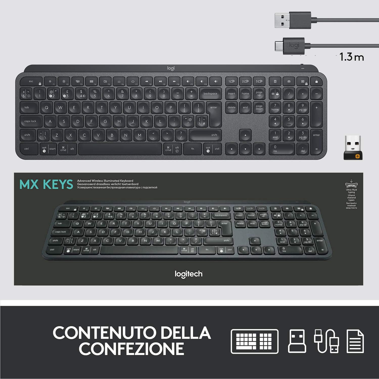 Logitech 920009409 Tastiera Mx Keys Wlss Nero