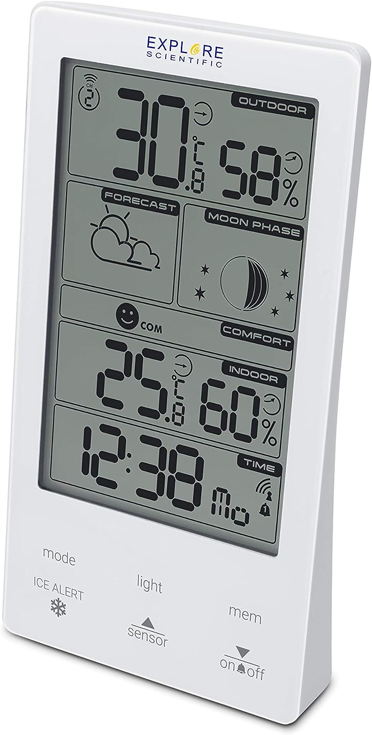 Explore Scientific WSH4009GYE000 Stazione Meteo Disp.ts D.alarm Fasi Lunari Bianco