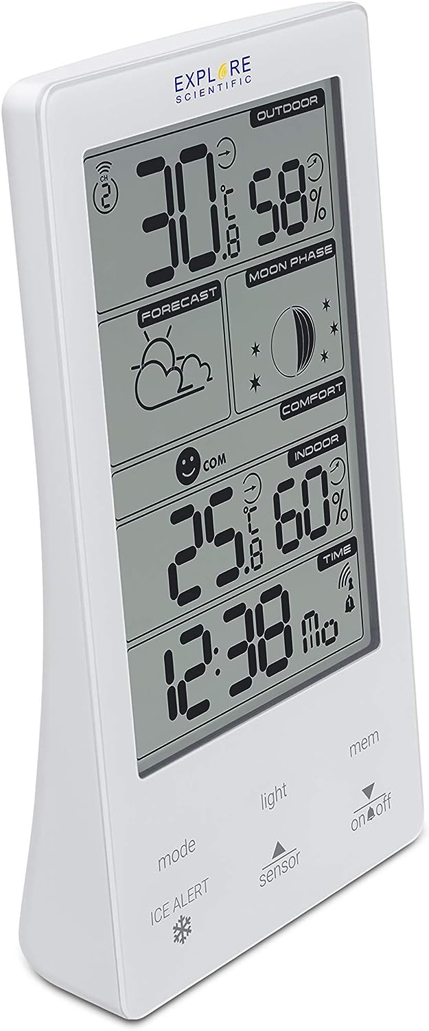 Explore Scientific WSH4009GYE000 Stazione Meteo Disp.ts D.alarm Fasi Lunari Bianco