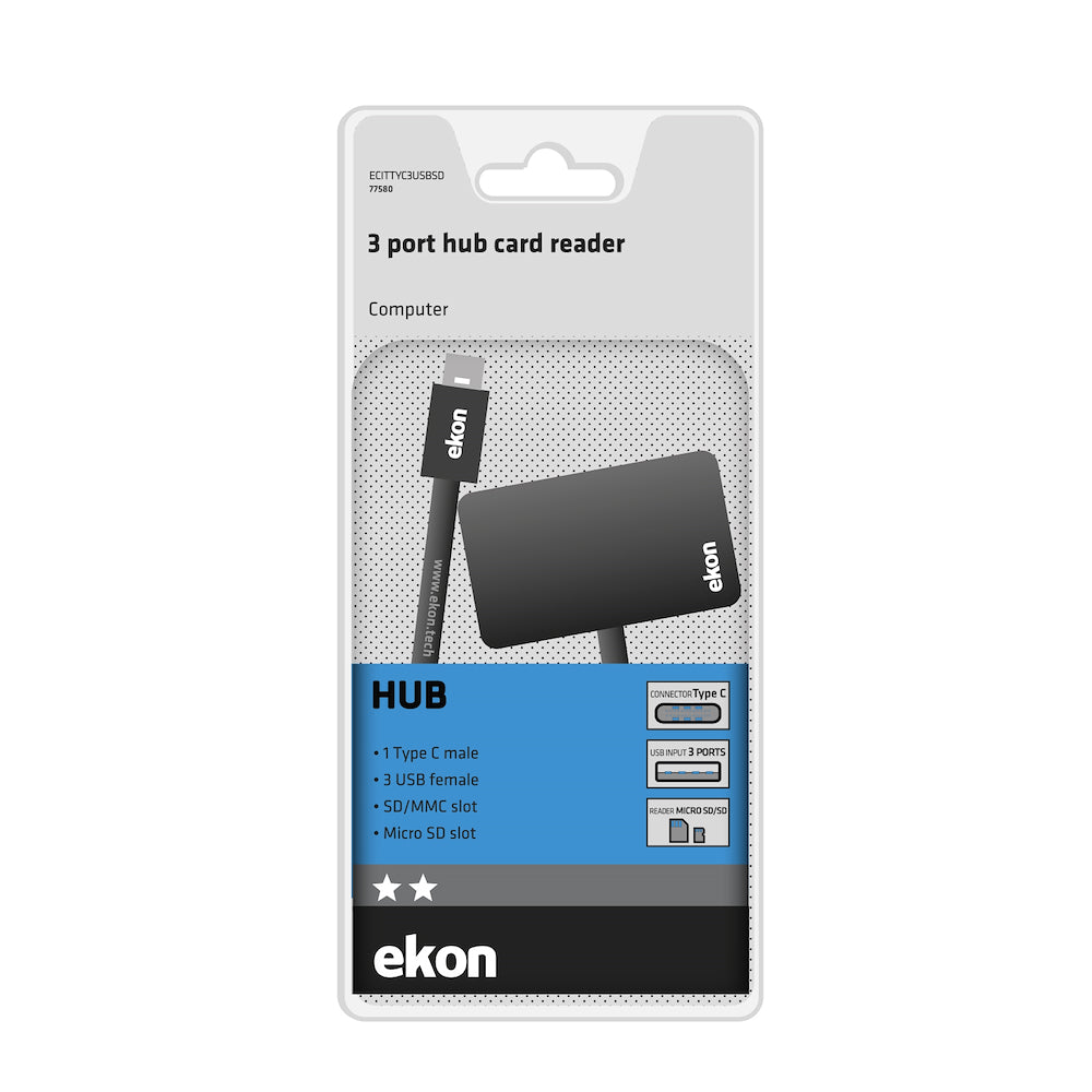 Ekon ECITTYC3USBSD Hub Type C M A 3 Usd Sd E Micro Sd