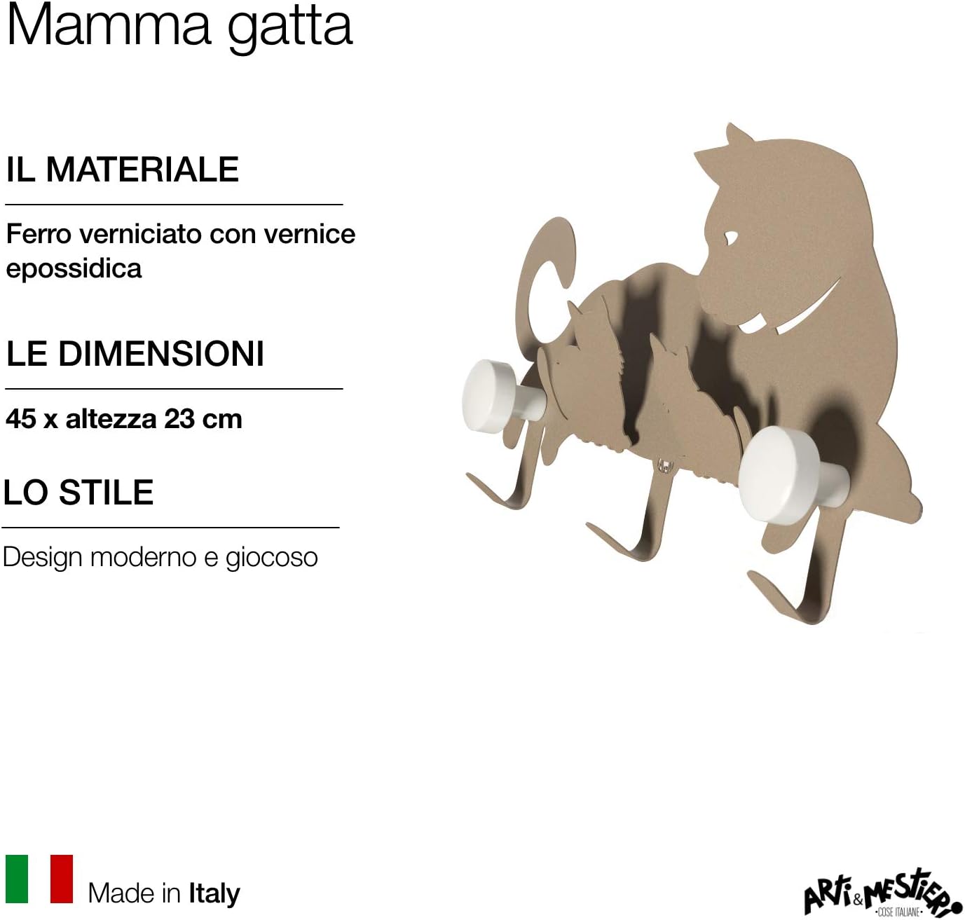 Arti & Mestieri 0AP3493C116 Appendiabiti Mamma Gatta Beige