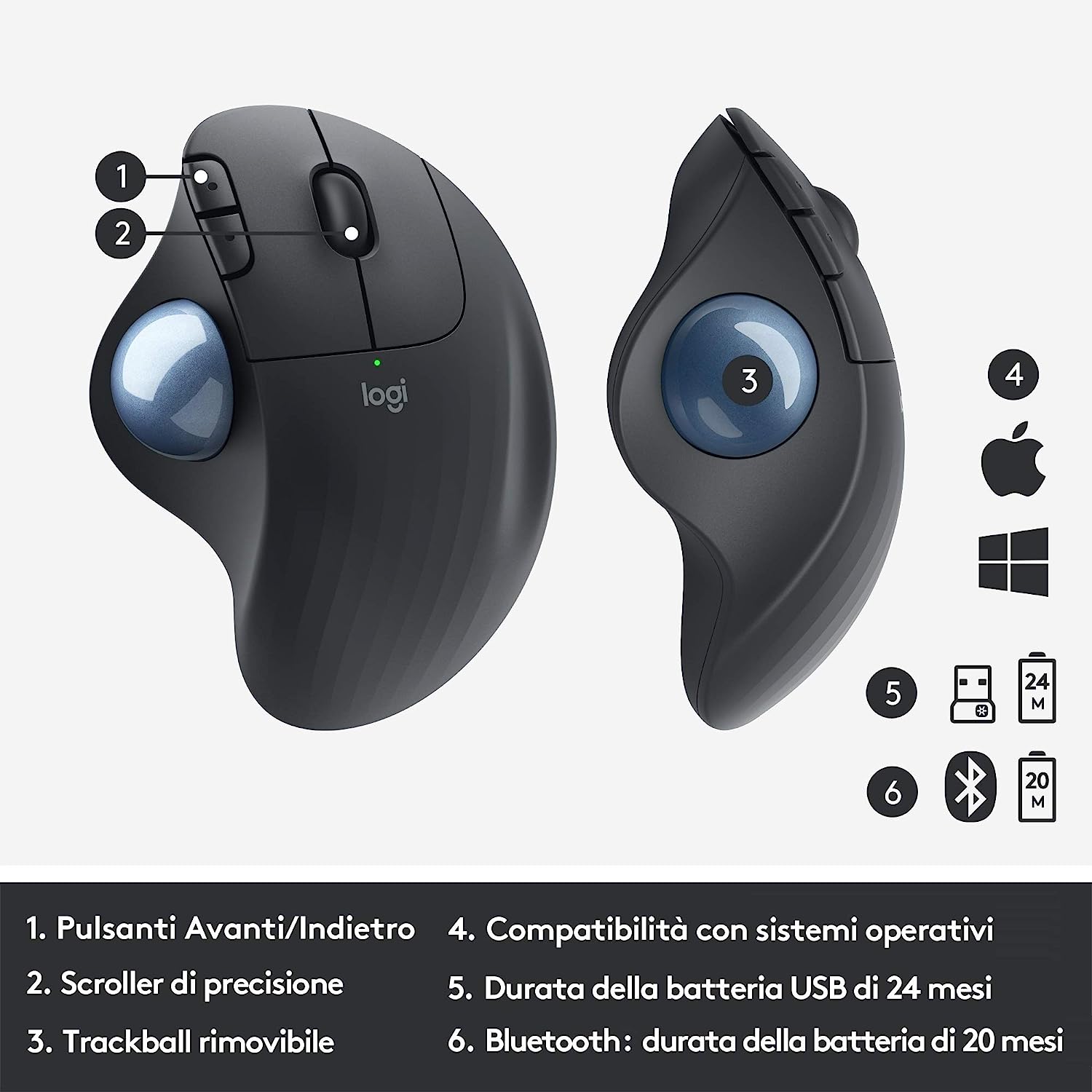 Logitech 910005872 Mouse Wireless C/trackball Ergo M575 Graphite