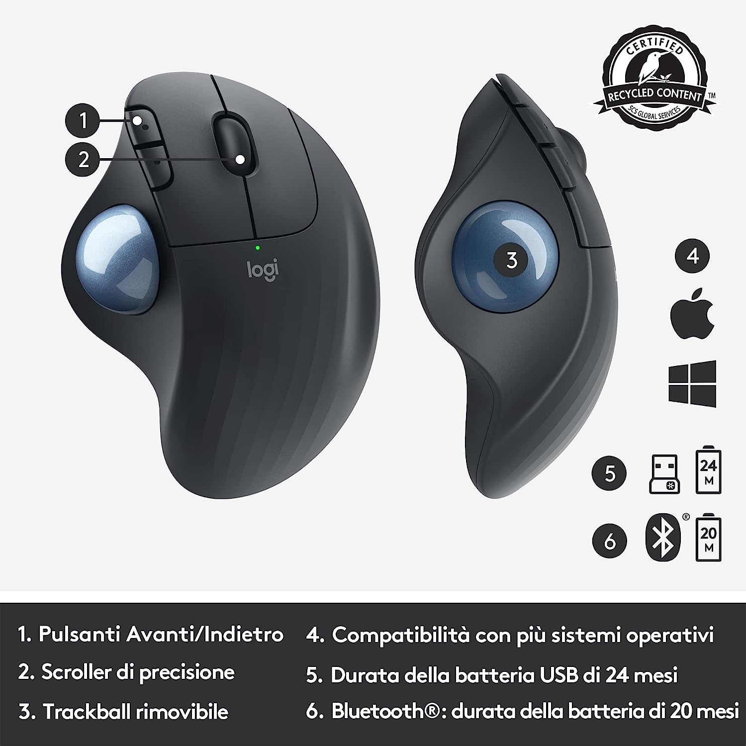 Logitech 910005872 Mouse Wireless C/trackball Ergo M575 Graphite