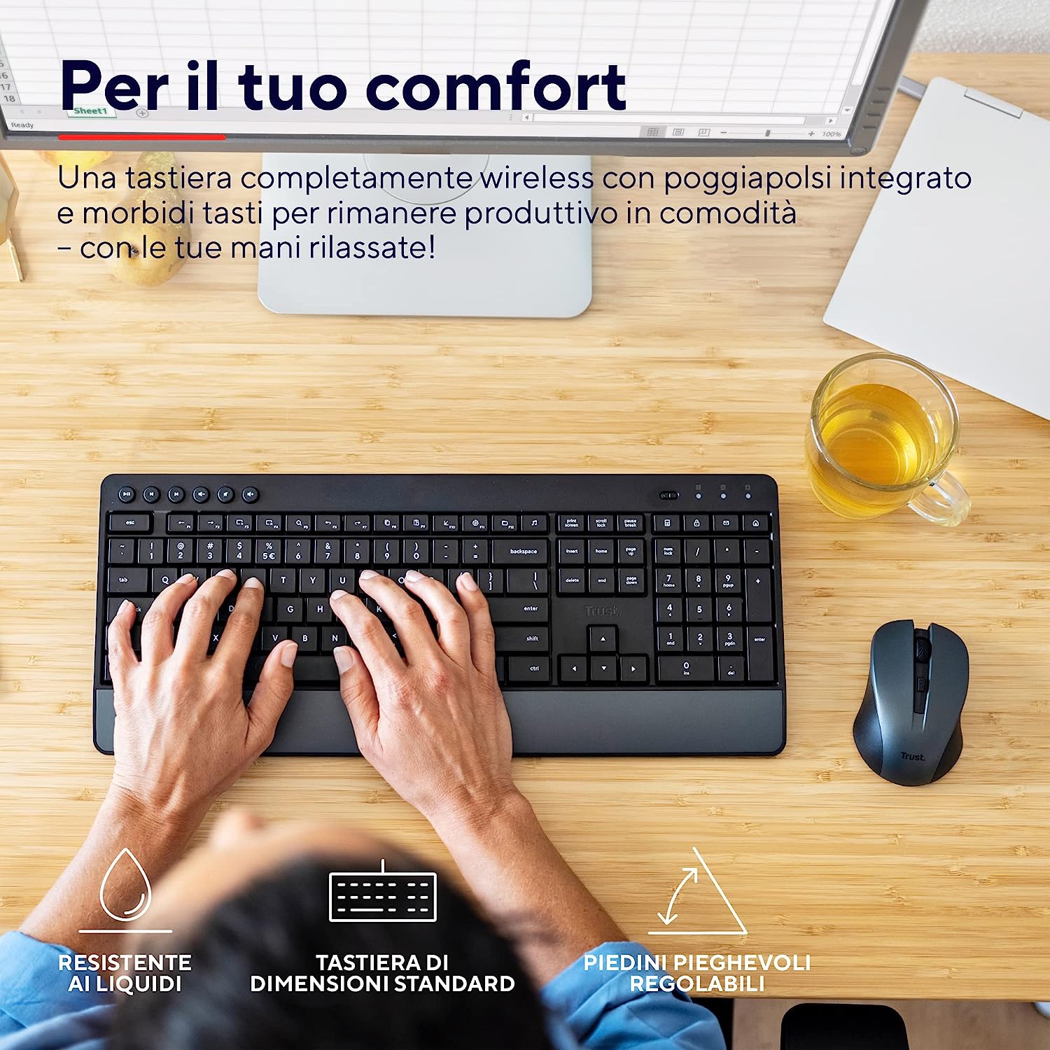 Trust Trezo Tastiera e mouse wireless confortevoli Nero IT