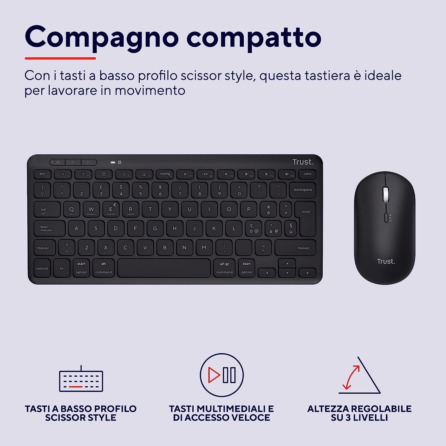 Trust Lyra Tastiera e mouse wireless con ricevitore Nero IT