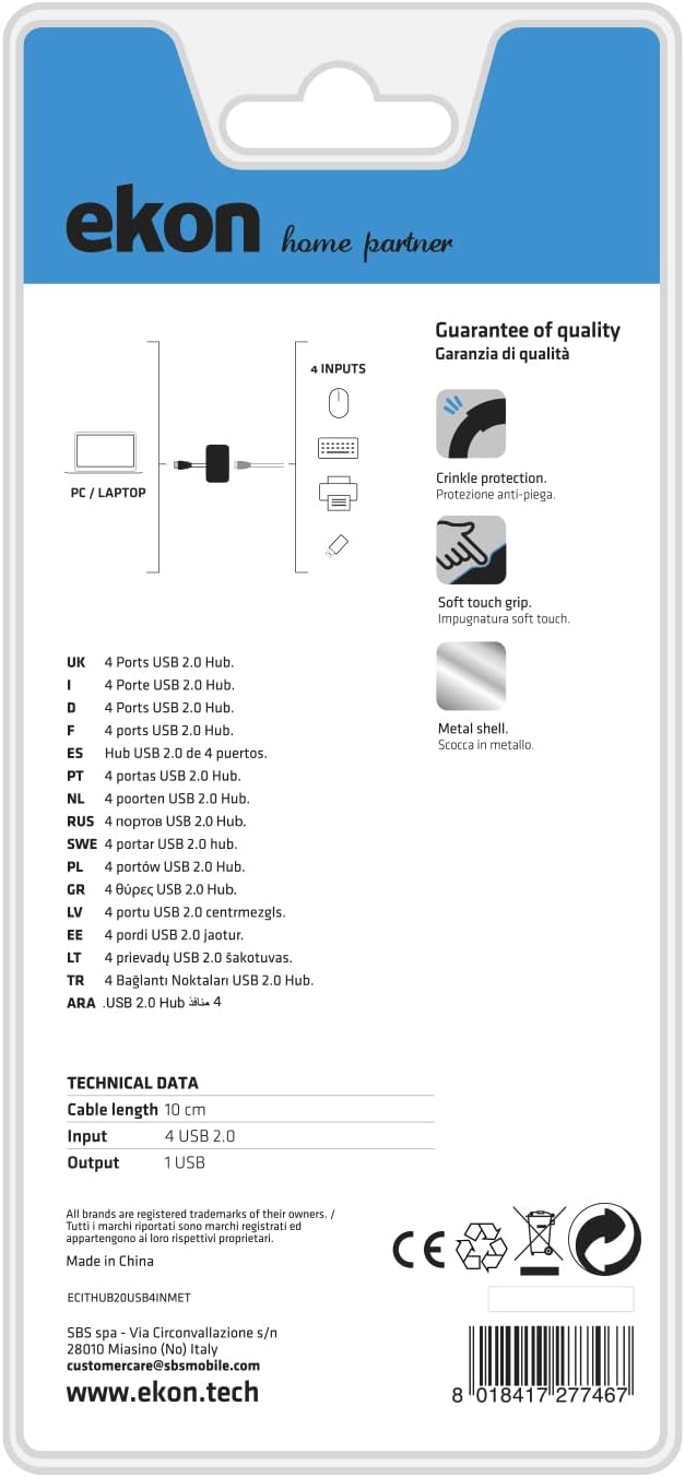 Ekon ECITHUBTC34USBIN Hub Type-c M A 3usb F/1type-c F Alluminio