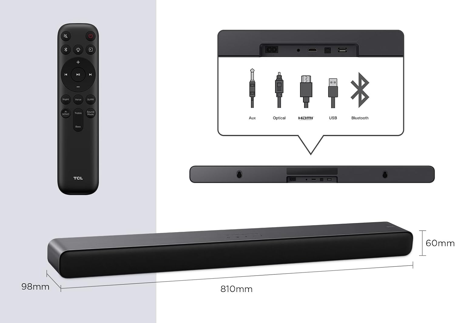 Tcl S45HE Sound Bar 2.0 100w Bt Hdmi Titan