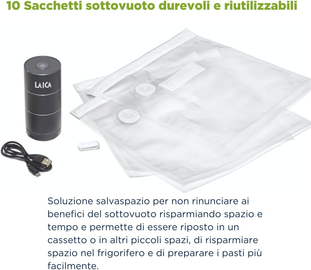 Laica VT3402 Mini Pompa Per Sottovuoto 2.5w Ricaricabile