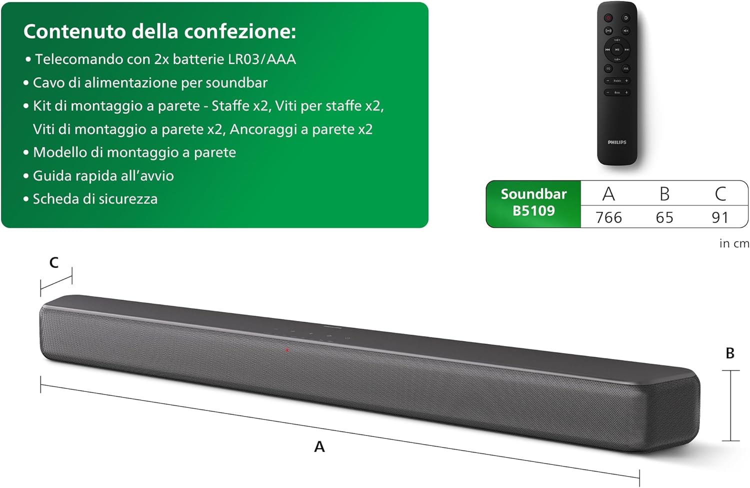 Philips TAB5109 Sound Bar 120w Hdmi Aux Usb Bt Nero